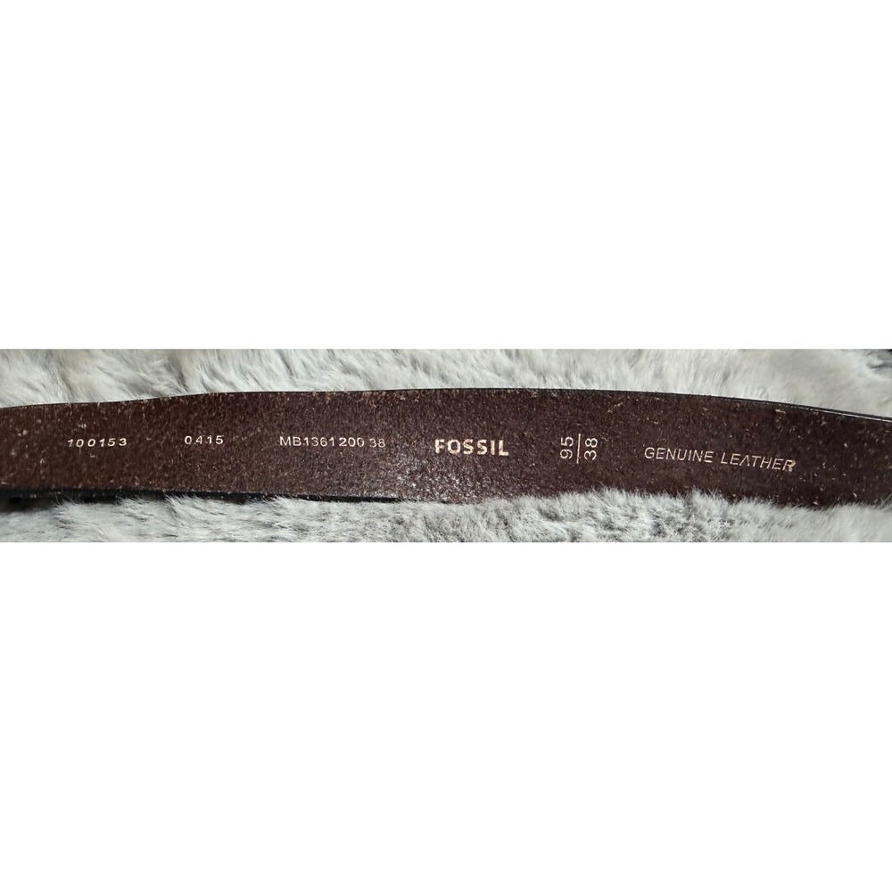 Fossil Mens Dark Brown Genuine Leather Belt MB136120038 Sz 38 Distressed Buckle - Picture 3 of 6